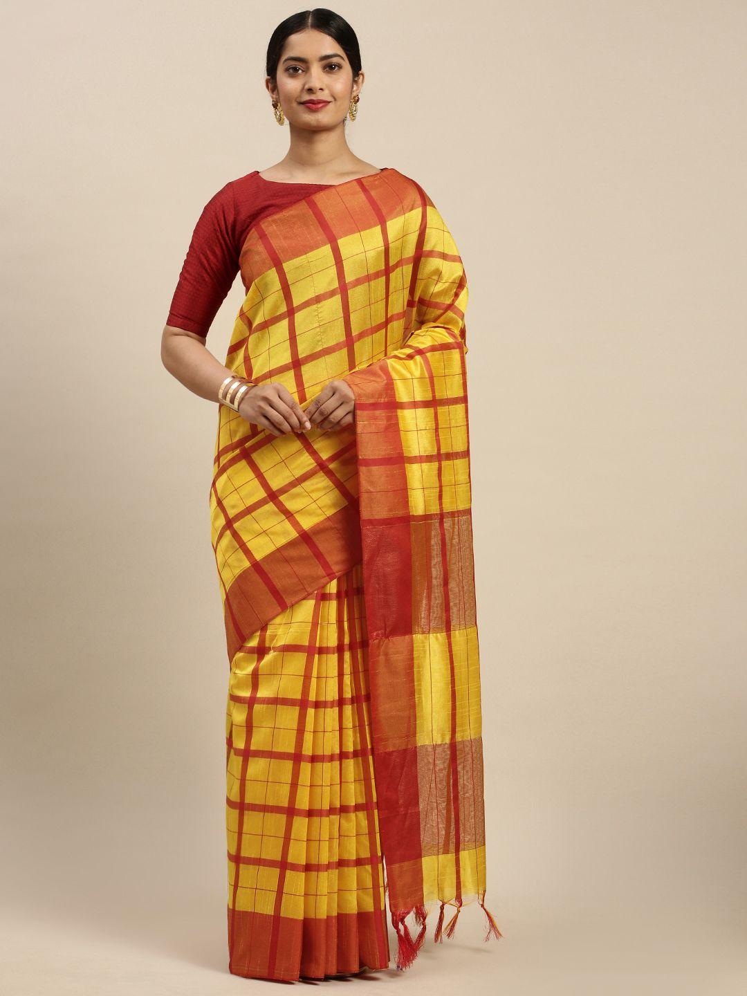 rajnandini-yellow-&-red-checks-printed-saree