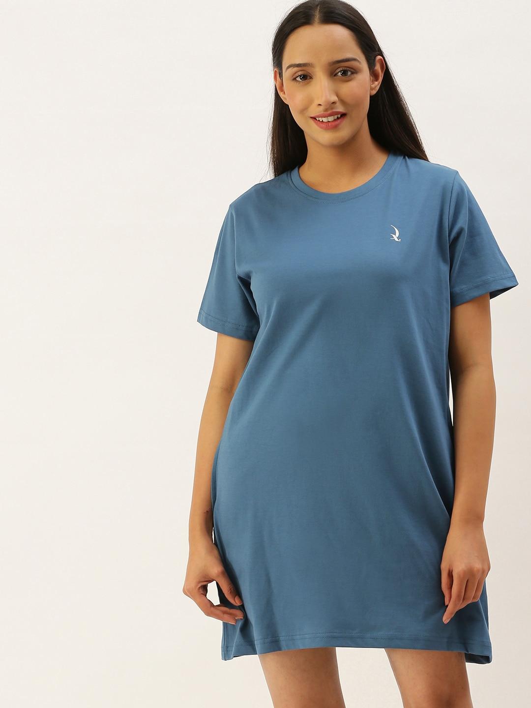 quarantine-teal-blue-pure-cotton-solid-t-shirt-nightdress