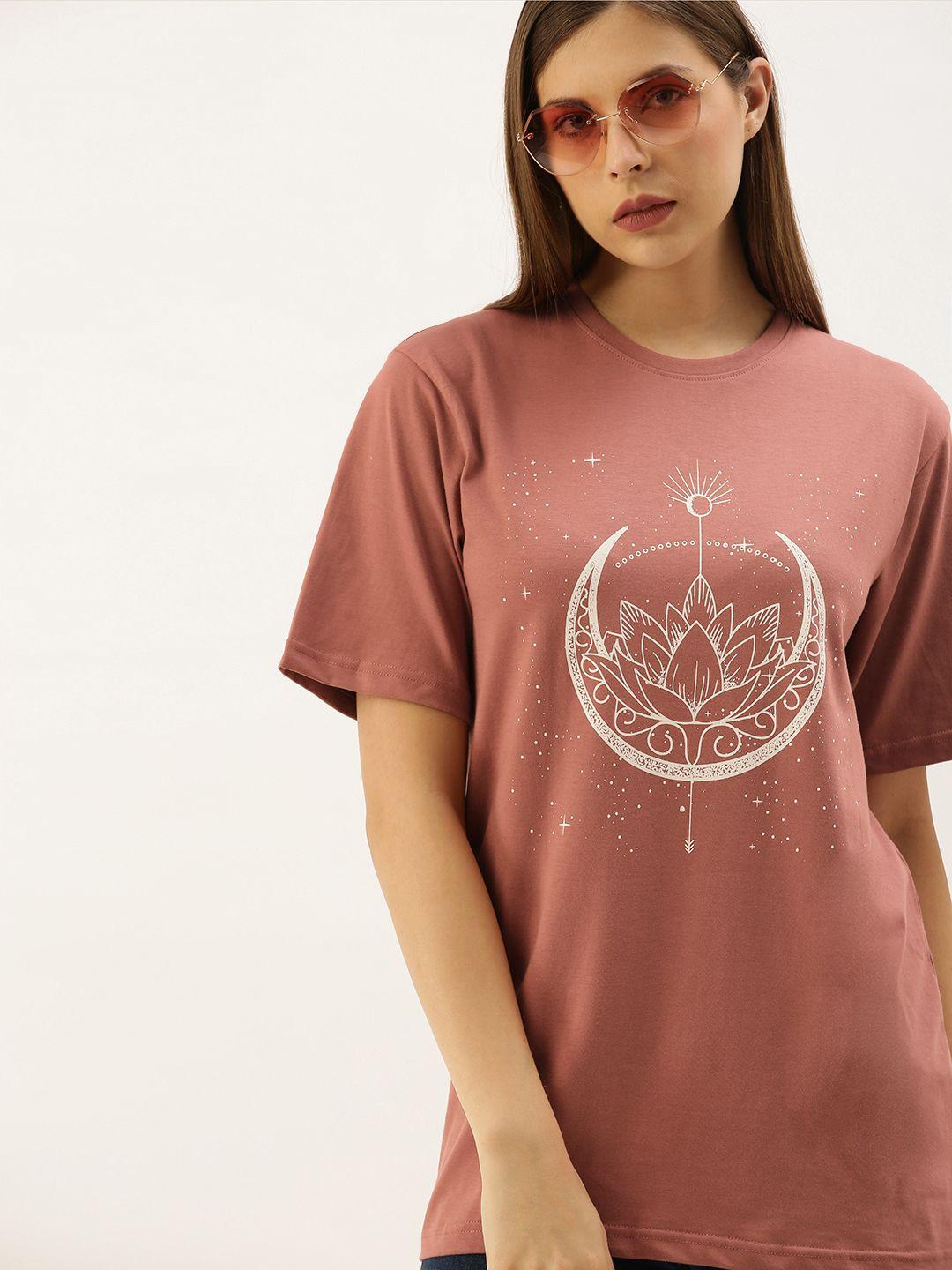 dillinger-women-pink-printed-round-neck-oversized-pure-cotton-t-shirt