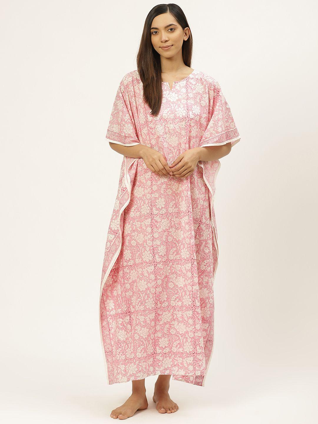 prakrti-pink-&-white-pure-cotton-handblock-print-kaftan-maxi-sustainable-nightdress