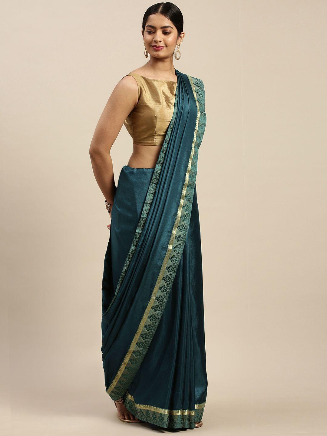 indian-women-teal-green-solid-ready-to-wear-saree