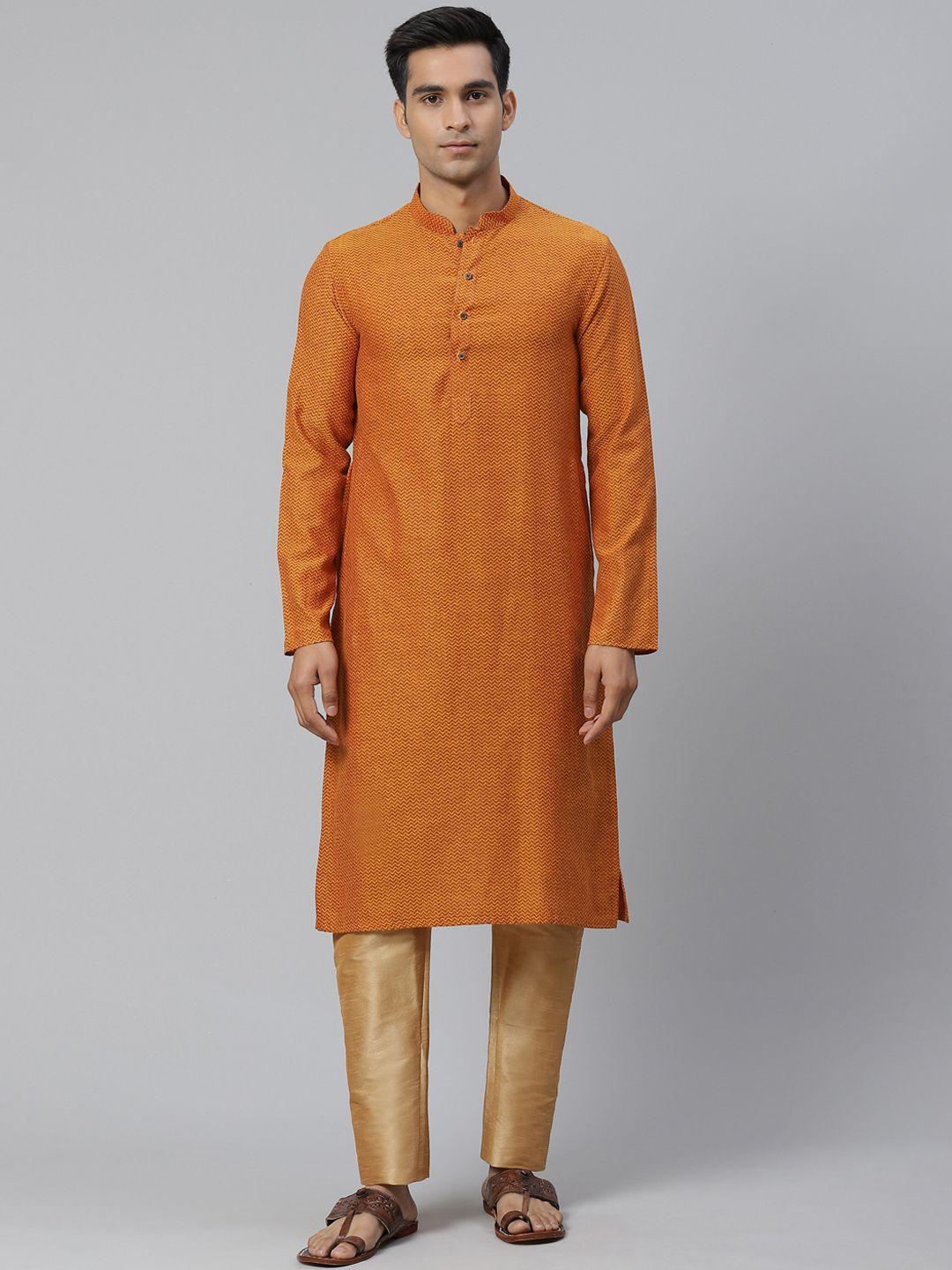 manthan-men-rust-orange-woven-design-straight-kurta