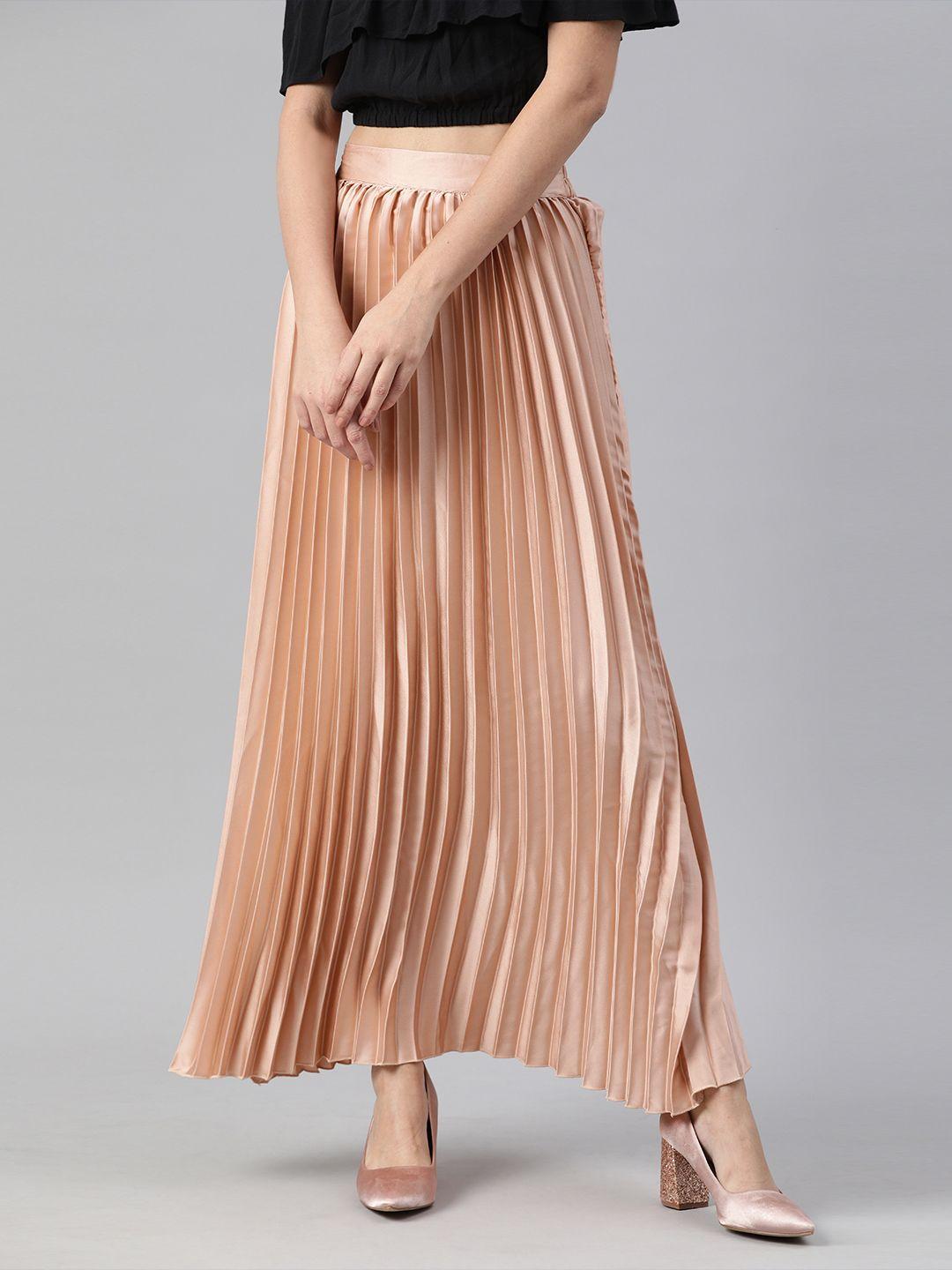 pluss-women-peach-coloured-accordion-pleated-a-line-maxi-skirt