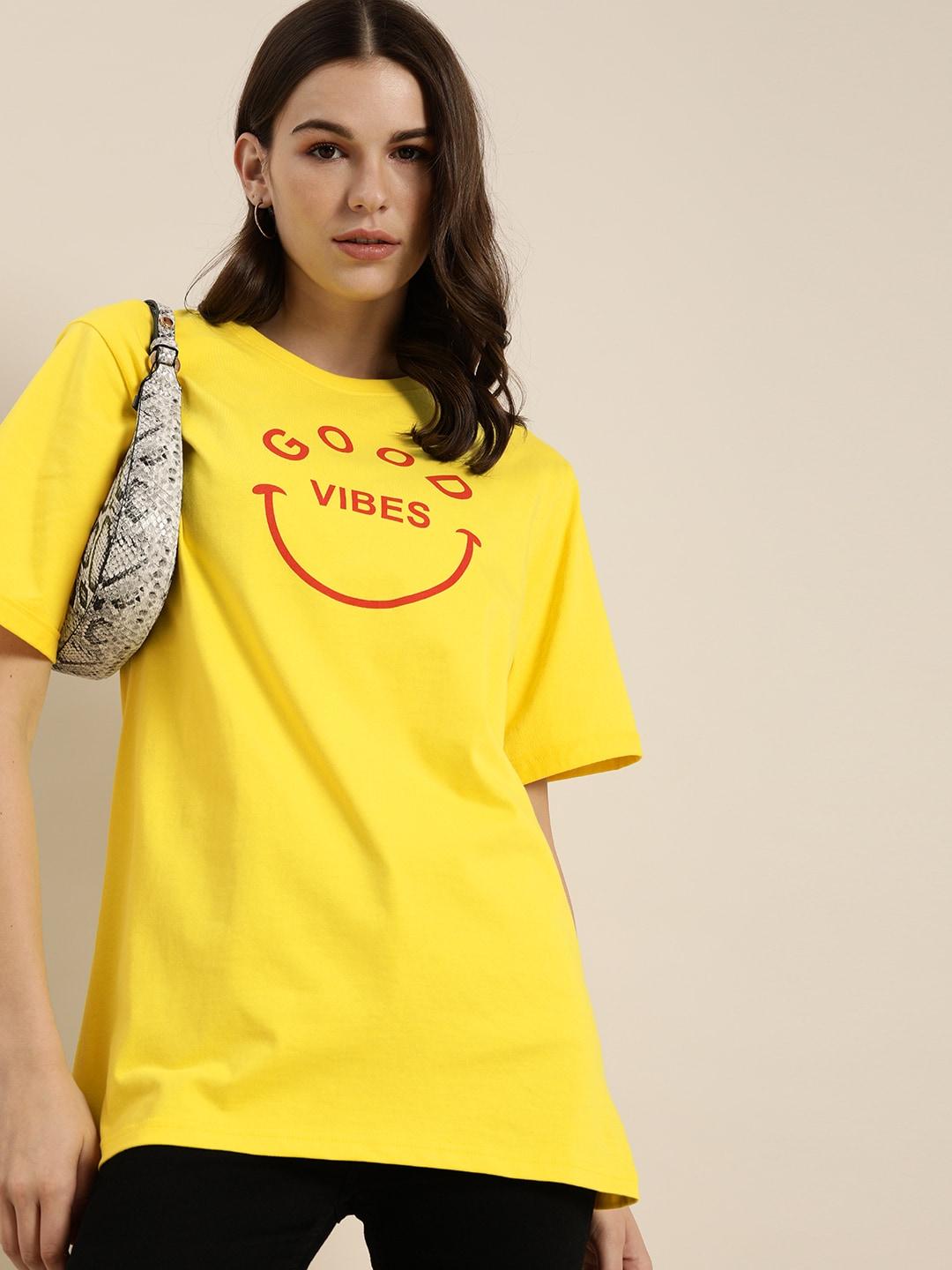 dillinger-women-yellow-printed-round-neck-pure-cotton-oversized-pure-cotton-t-shirt