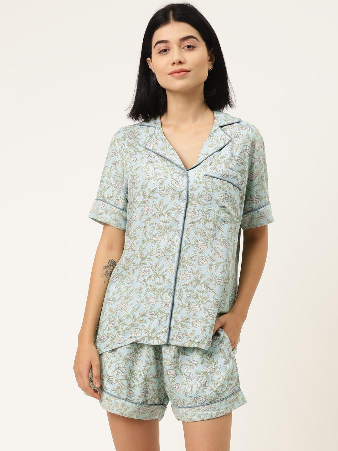 mabish-by-sonal-jain-women-blue-&-grey-printed-nightsuit