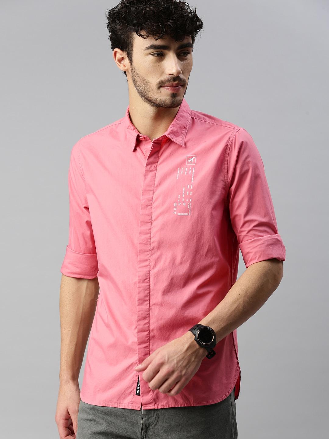 wrogn-men-pink-slim-fit-placement-printed-pure-cotton-casual-shirt