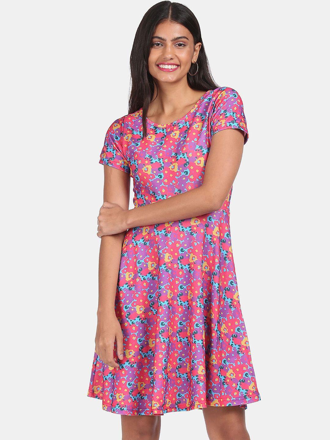 sugr-women-pink-printed-a-line-dress