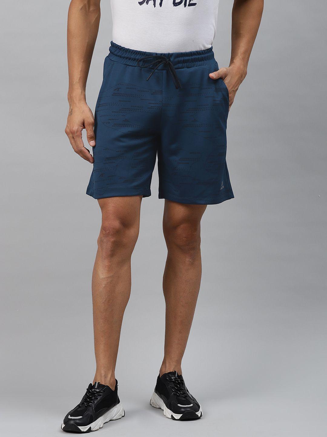 alcis-men-navy-blue-&-black-printed-slim-fit-sports-shorts
