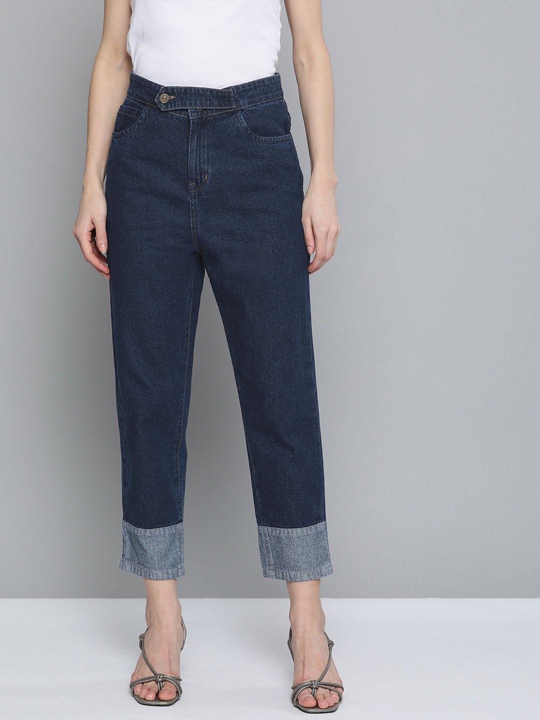sassafras-women-navy-blue-pure-cotton-relaxed-fit-high-rise-clean-look-jeans