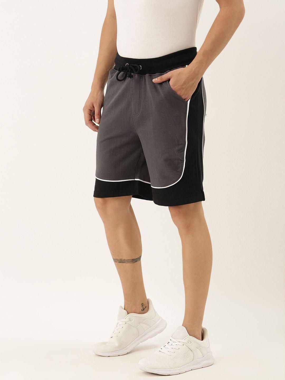 arise-men-charcoal-grey-solid-regular-fit-regular-shorts-with-colorblocking-panel-detail