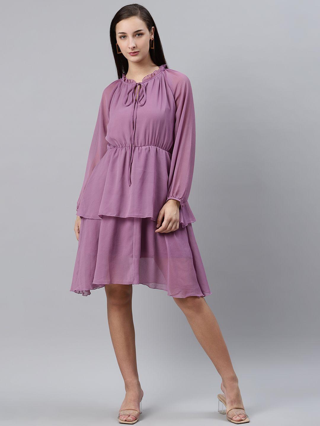 pluss-women-mauve-solid-layered-a-line-dress
