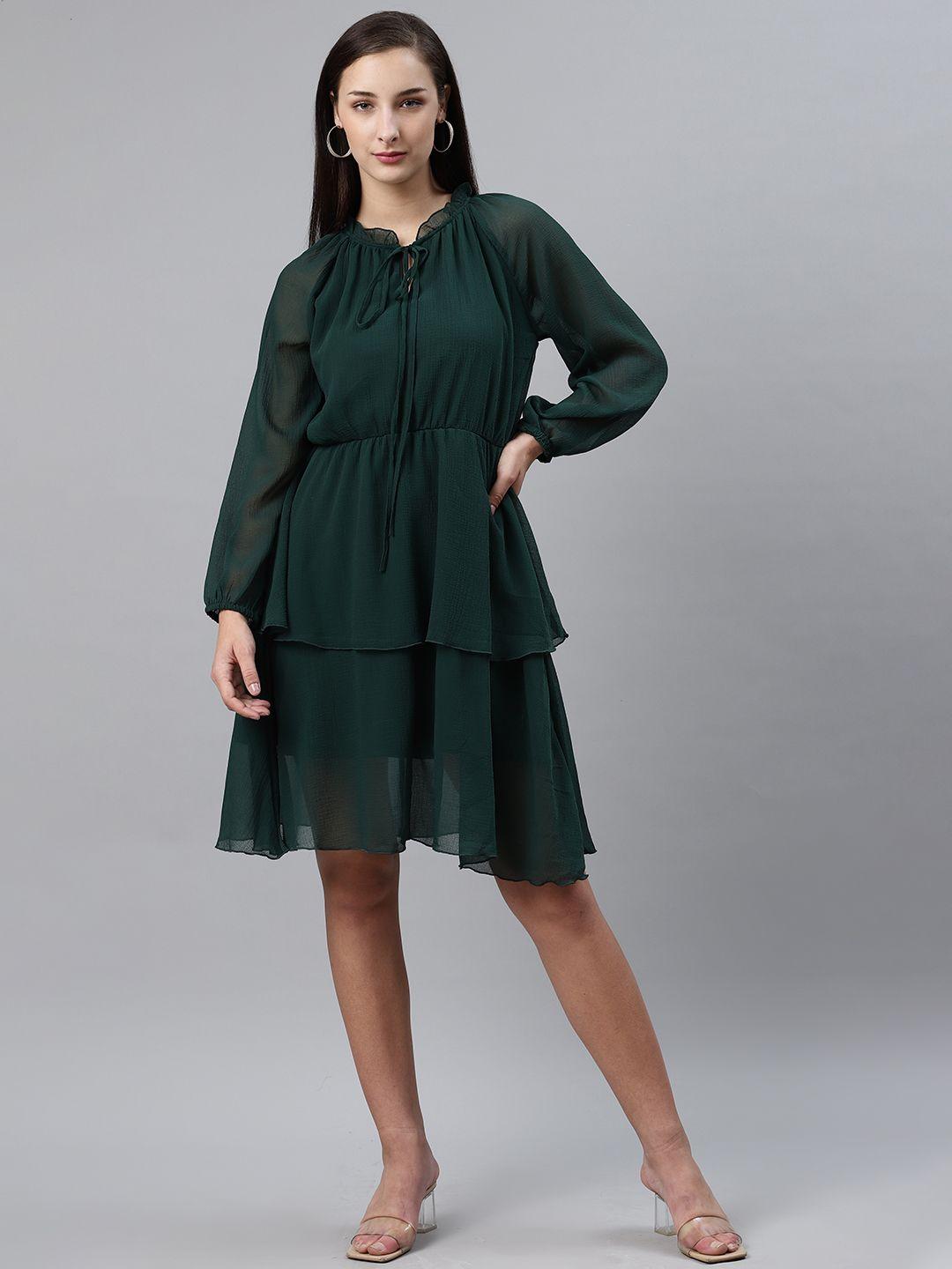 pluss-women-green-solid-layered-a-line-dress