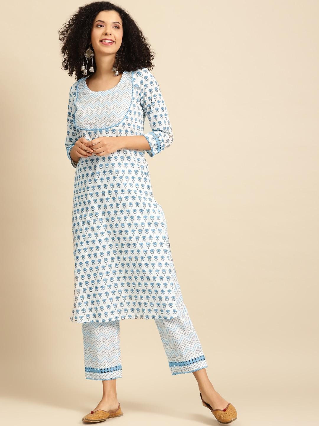 anayna-women-white-&-blue-printed-kurta-with-trousers