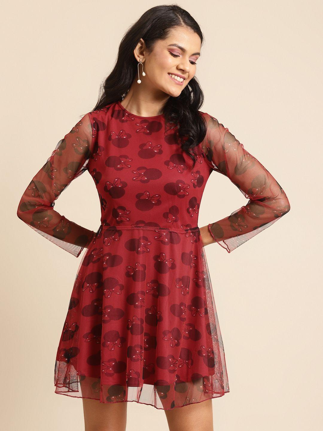 dodo-&-moa-women-red-net-printed-a-line-dress