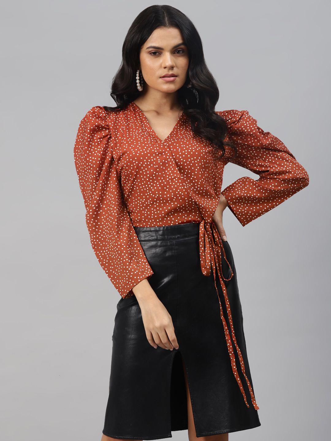 pluss-vintage-rust-and-white-polka-dots-tie-up-crop-top