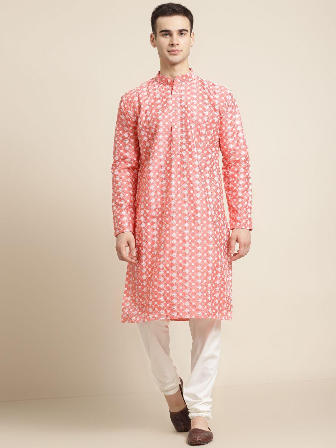 sojanya-men-peach-coloured-&-white-embroidered-kurta