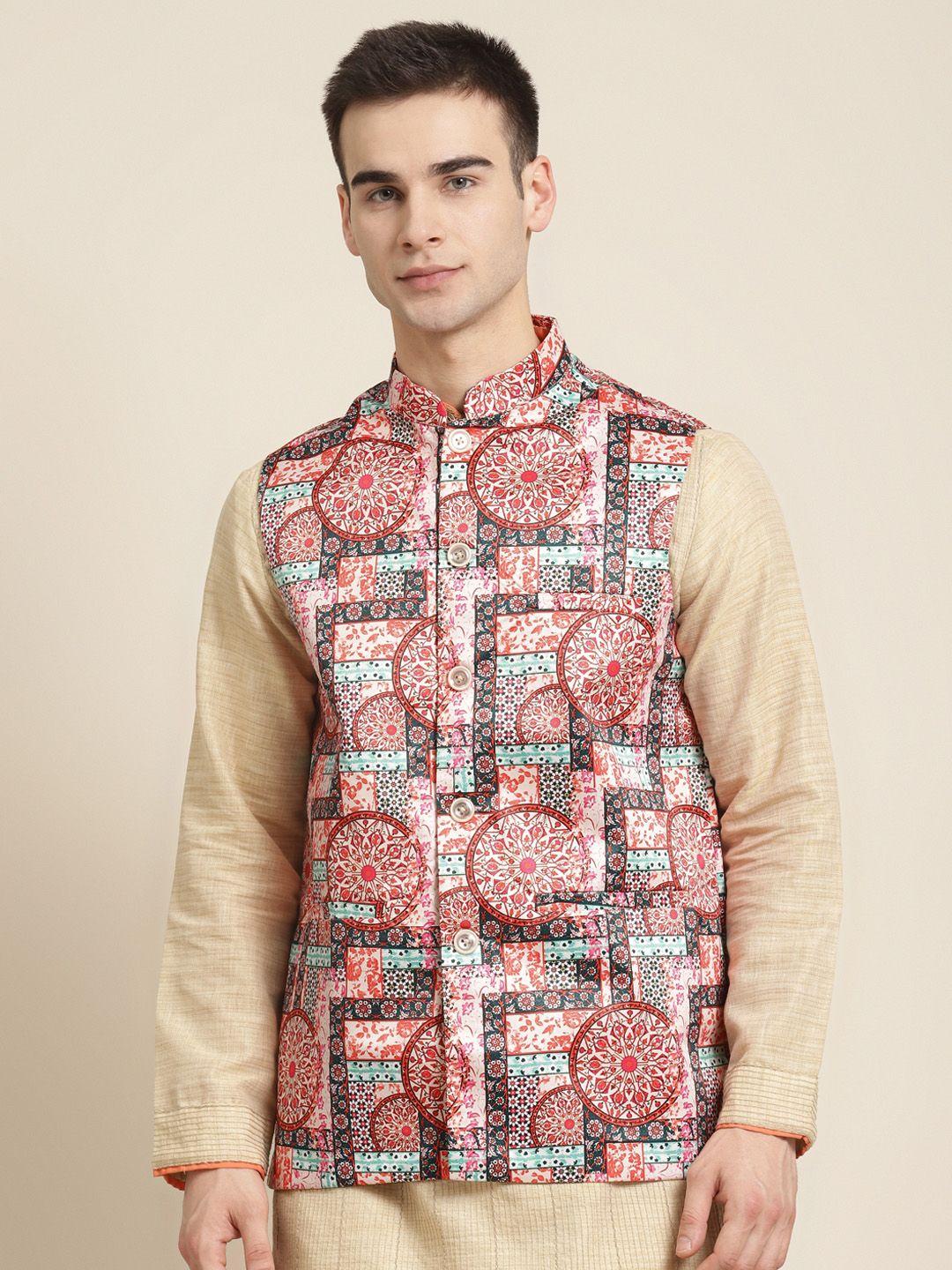 sojanya-men-off-white-and-coral-red-ethnic-motifs-printed-nehru-jacket