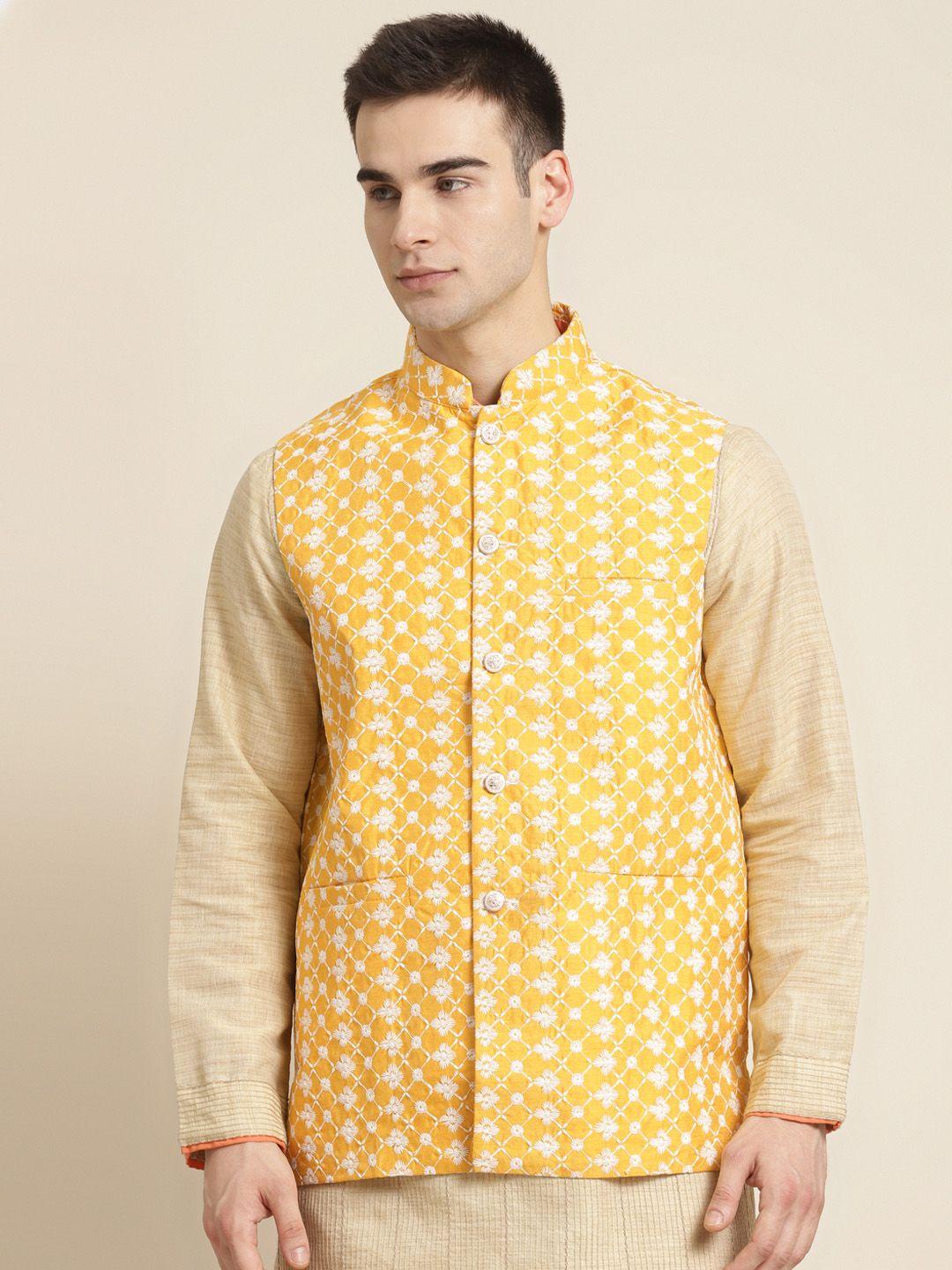 sojanya-men-yellow-&-white-embroidered-nehru-jacket