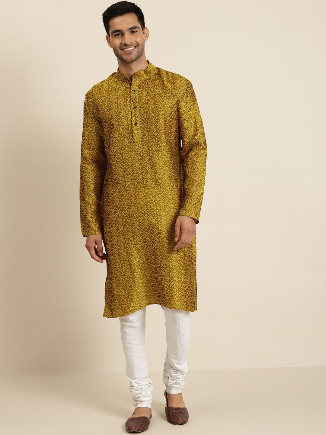 sojanya-men-mustard-yellow-ethnic-motifs-jacquard-silk-kurta