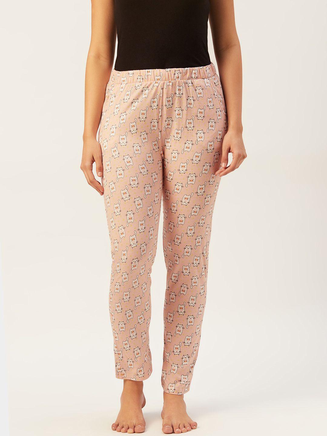 sweet-dreams-women-peach-coloured-&-white-printed-knitted-pure-cotton-lounge-pants