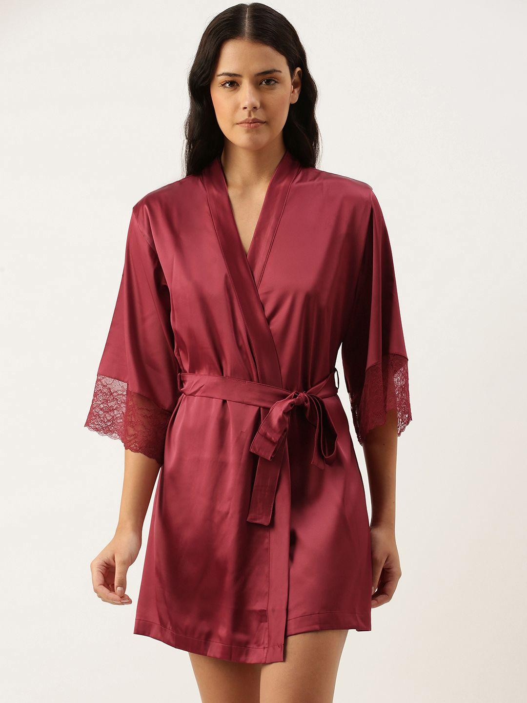 amante-women-maroon-mini-satin-robe