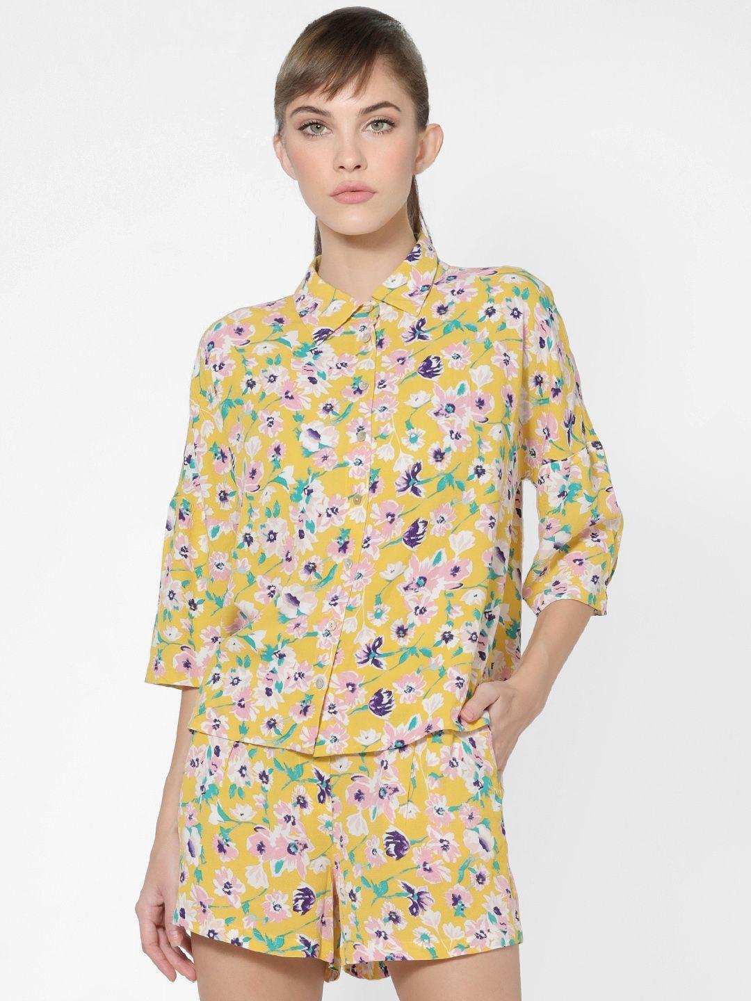 only-women-yellow-&-pink-floral-printed-casual-shirt