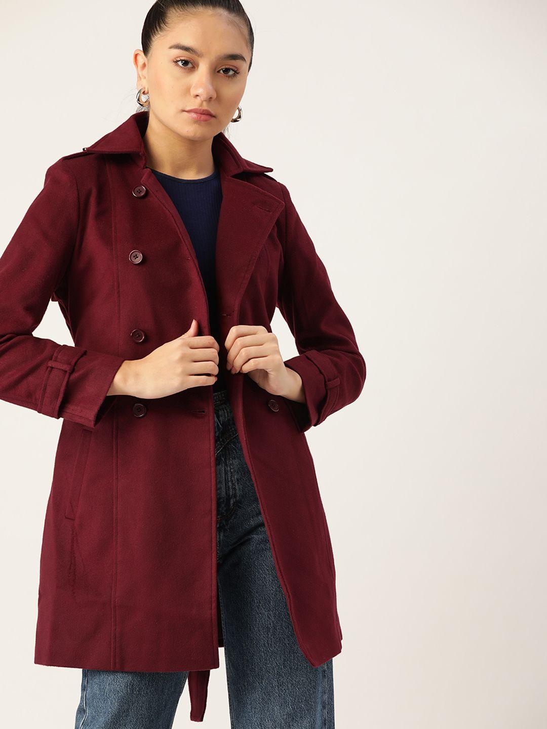 dressberry-women-burgundy-solid-hip-length-overcoat