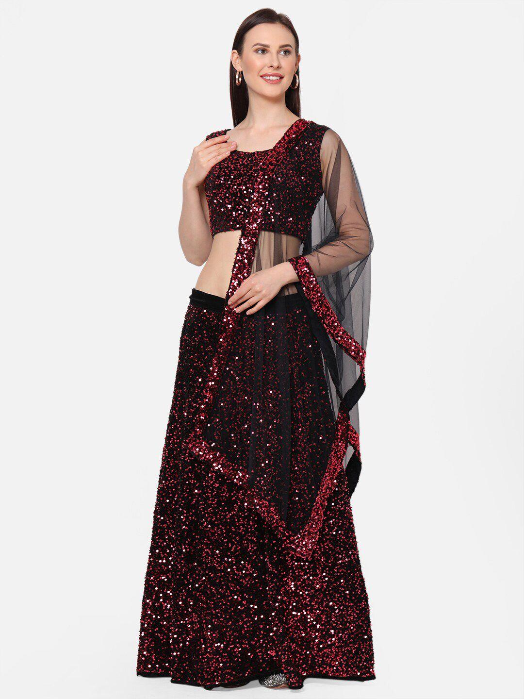 redround-maroon-&-black-embellished-semi-stitched-lehenga-&-unstitched-blouse-with-dupatta