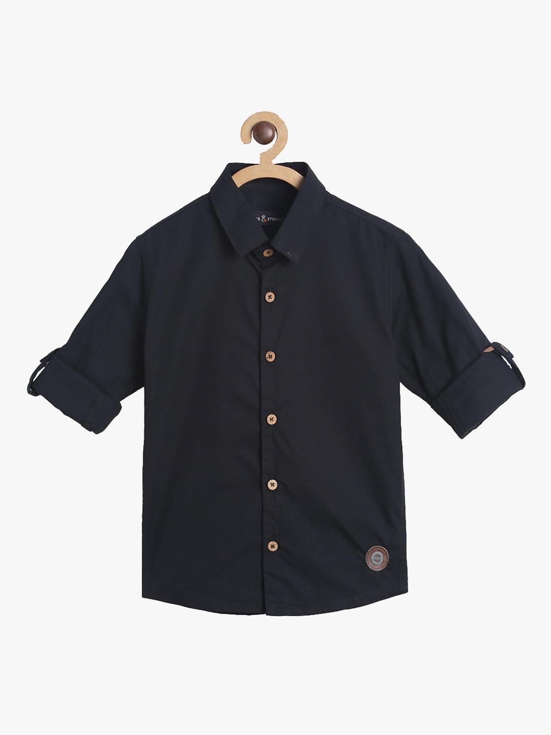 tales-&-stories-boys-black-regular-fit-solid-casual-cotton-shirt