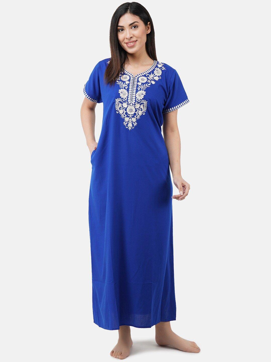 koi-sleepwear-woman-blue-&-white-cotton-embroidered-maxi-nightdress