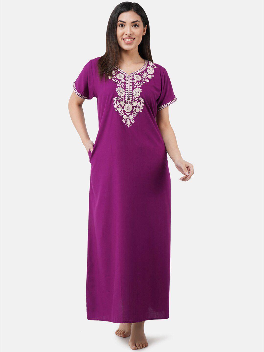 koi-sleepwear-purple-&-white-embroidered-cotton-maxi-nightdress