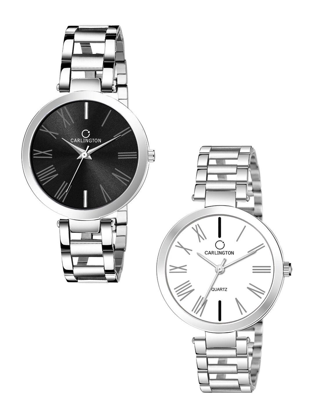 carlington--pack-of-2-women-analogue-watch-combo-112-black-and-112-silver