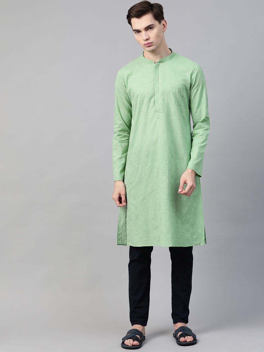 see-designs-men-green-ethnic-motifs-chikankari-embroidered-chikankari-kurta