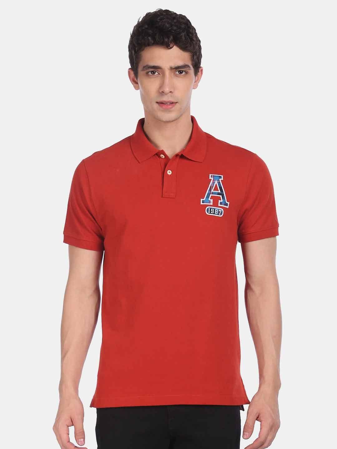 aeropostale-men-rust-red-solid-polo-collar-t-shirt