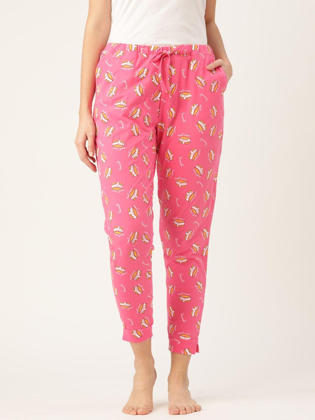 dressberry-women-pink-pure-cotton-conversational-print-lounge-pants