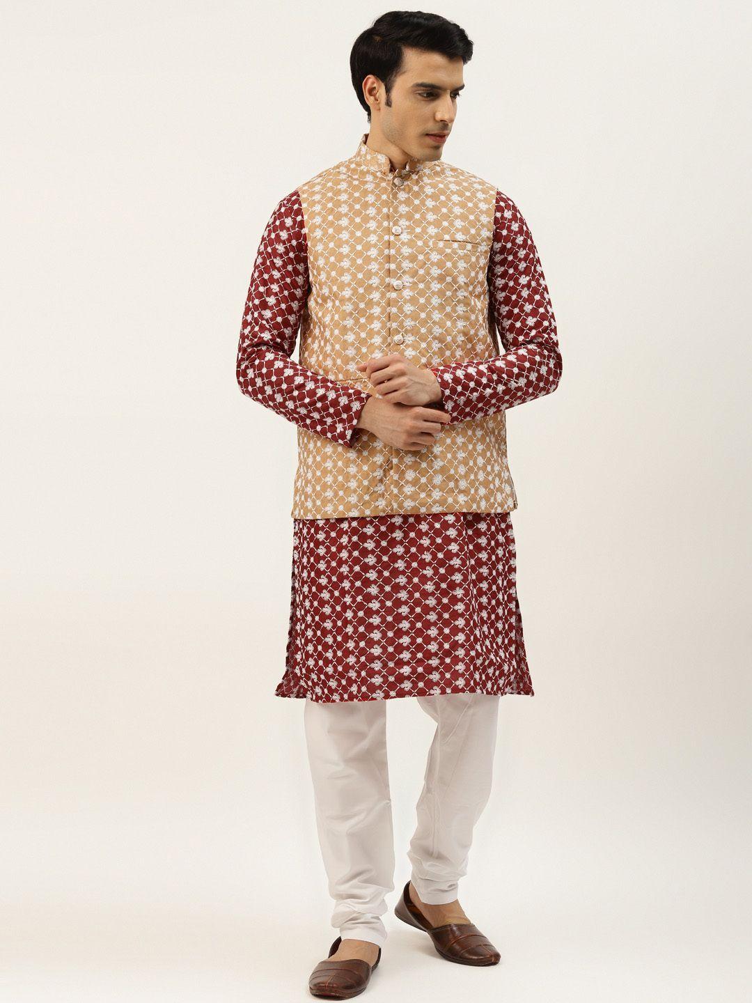 sojanya-men-maroon-ethnic-motifs-embroidered-thread-work-kurta-with-churidar