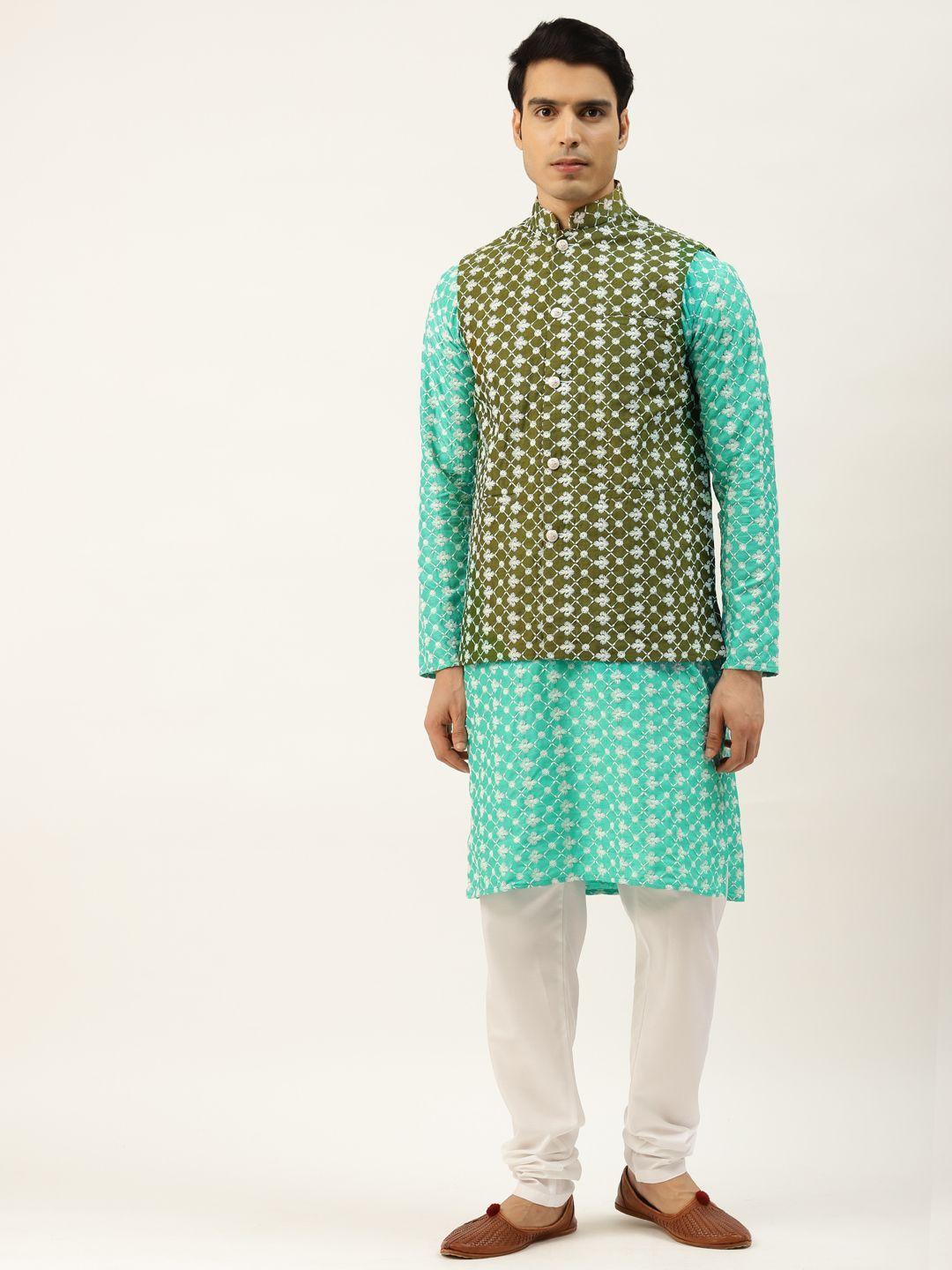 sojanya-men-blue-chikankari-embroidered-kurta-with-churidar-&-nehru-jacket