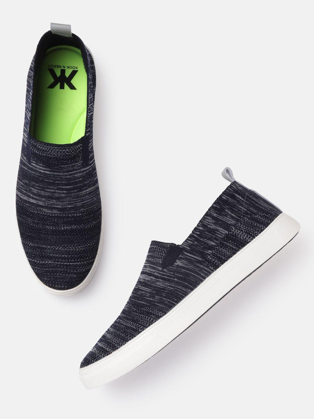 kook-n-keech-men-navy-blue-&-grey-woven-design-slip-on-sneakers