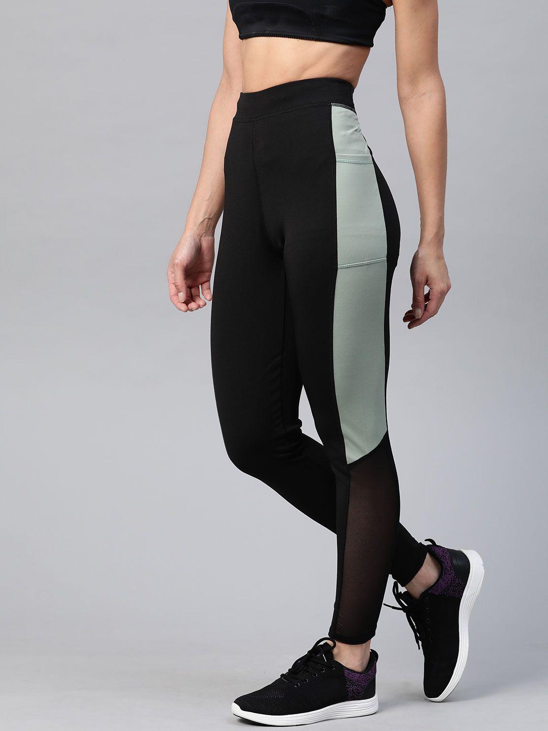 m7-by-metronaut-women-black-&-green-colourblocked-high-rise-solid-training-tights