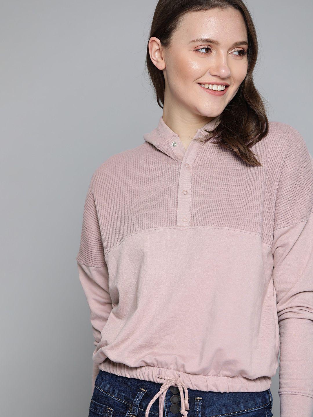 mast-&-harbour-women-pink-self-design-hooded-sweatshirt