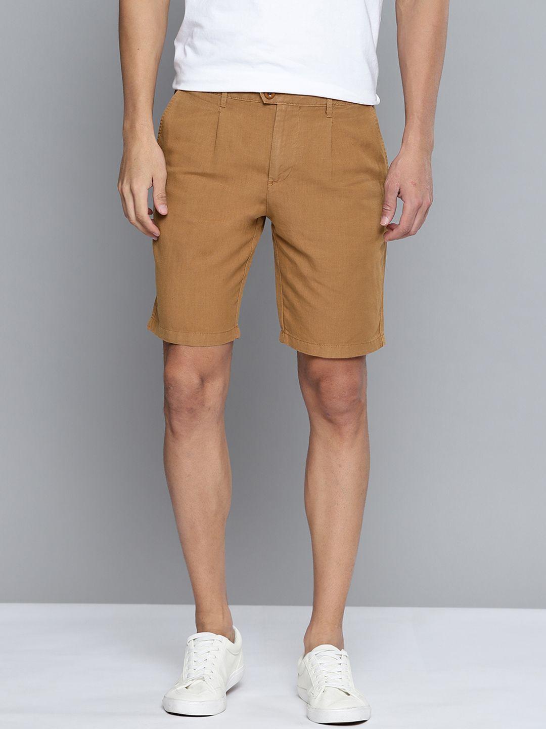 mast-&-harbour-men-brown-solid-linen-cotton-regular-shorts