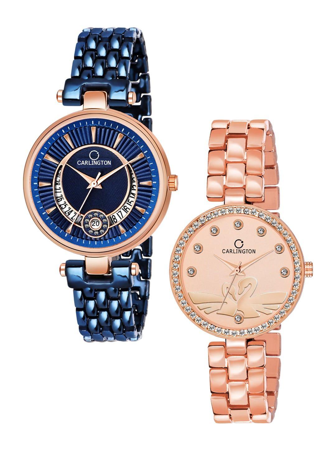 carlington-set-of-2-blue-&-rose-gold-analogue-watch-combo-bella-blue-and-duck-rosegold