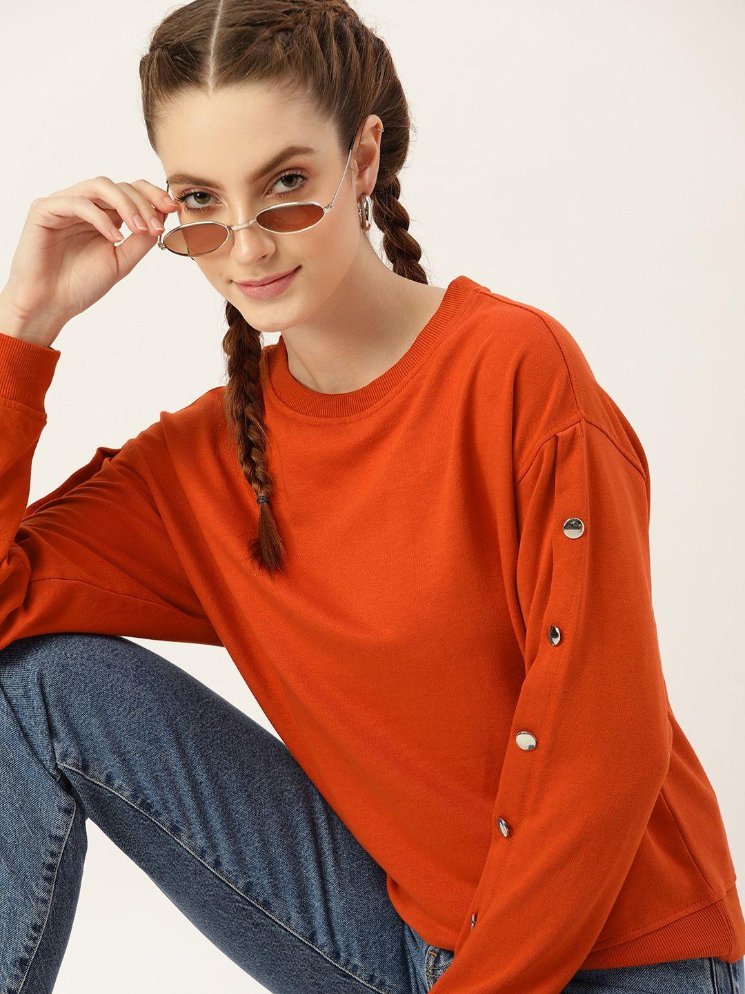 dressberry-women-rust-orange-solid-sweatshirt