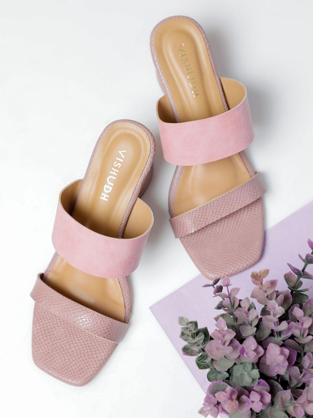 vishudh-women-pink-textured-block-sandals