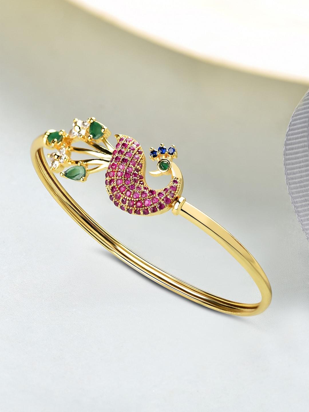 ami-women-gold-toned-&-pink-brass-cubic-zirconia-gold-plated-kada-bracelet