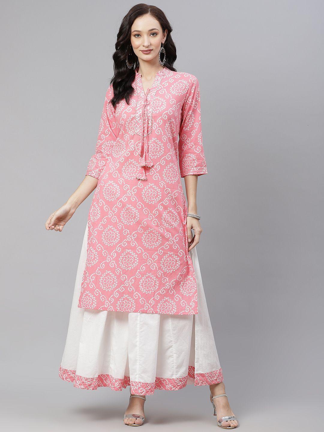 divena-women-pink-ethnic-motifs-printed-gotta-patti-pure-cotton-kurta-with-palazzos
