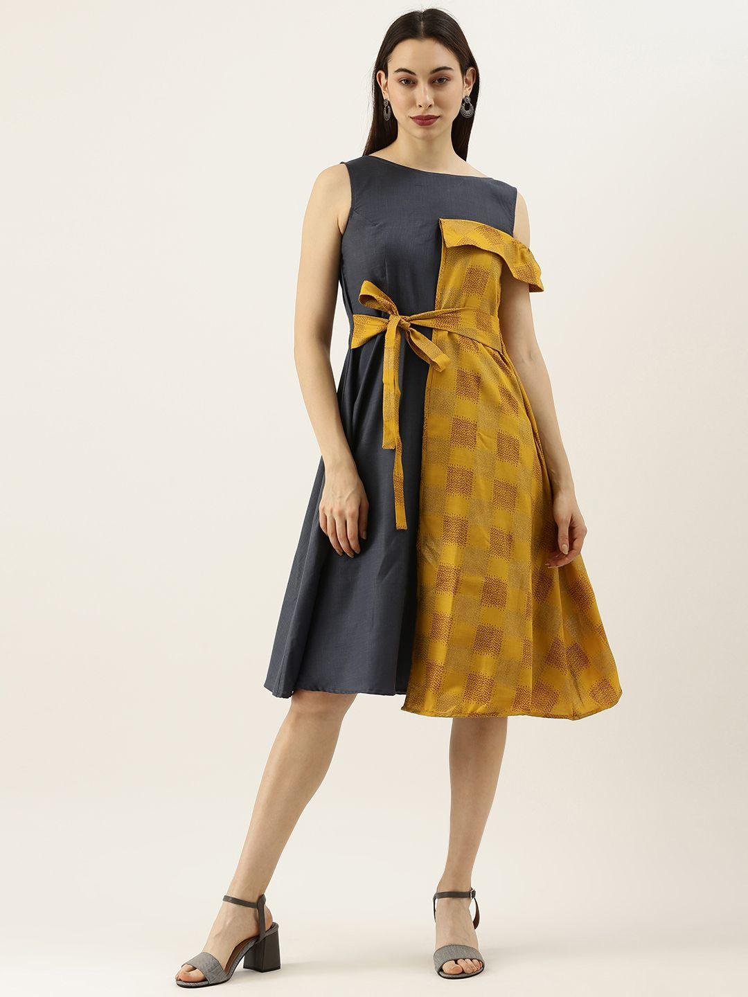 ethnovog-women-grey--mustard-yellow-colourblocked-made-to-measure-a-line-dress