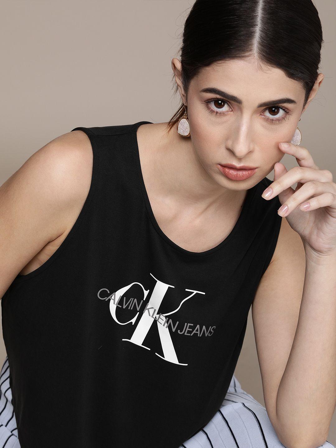 calvin-klein-jeans-women-black-&-white-brand-logo-printed-slim-fit-monogram-modal-t-shirt