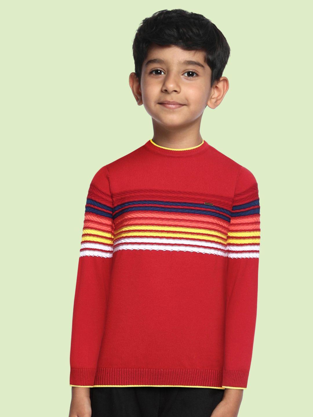 allen-solly-junior-boys-red-&-navy-blue-pure-cotton-striped-pullover
