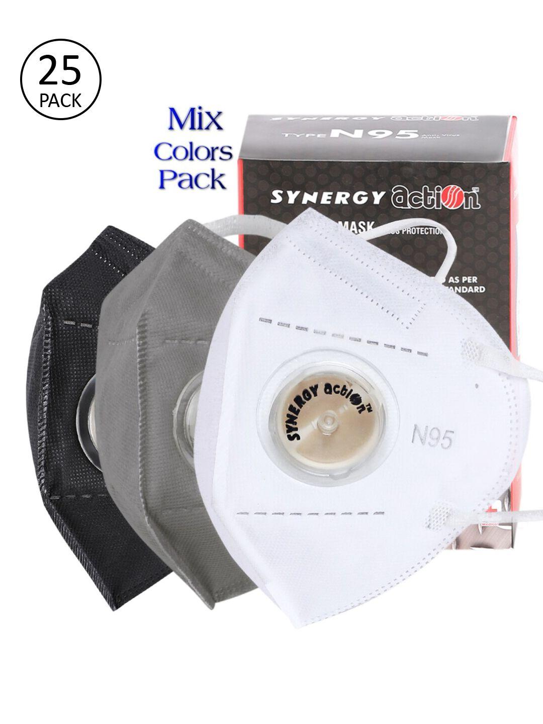 action-unisex-pack-of-25-grey-&-white-solid-5-ply-outdoor-reusable-n95-masks